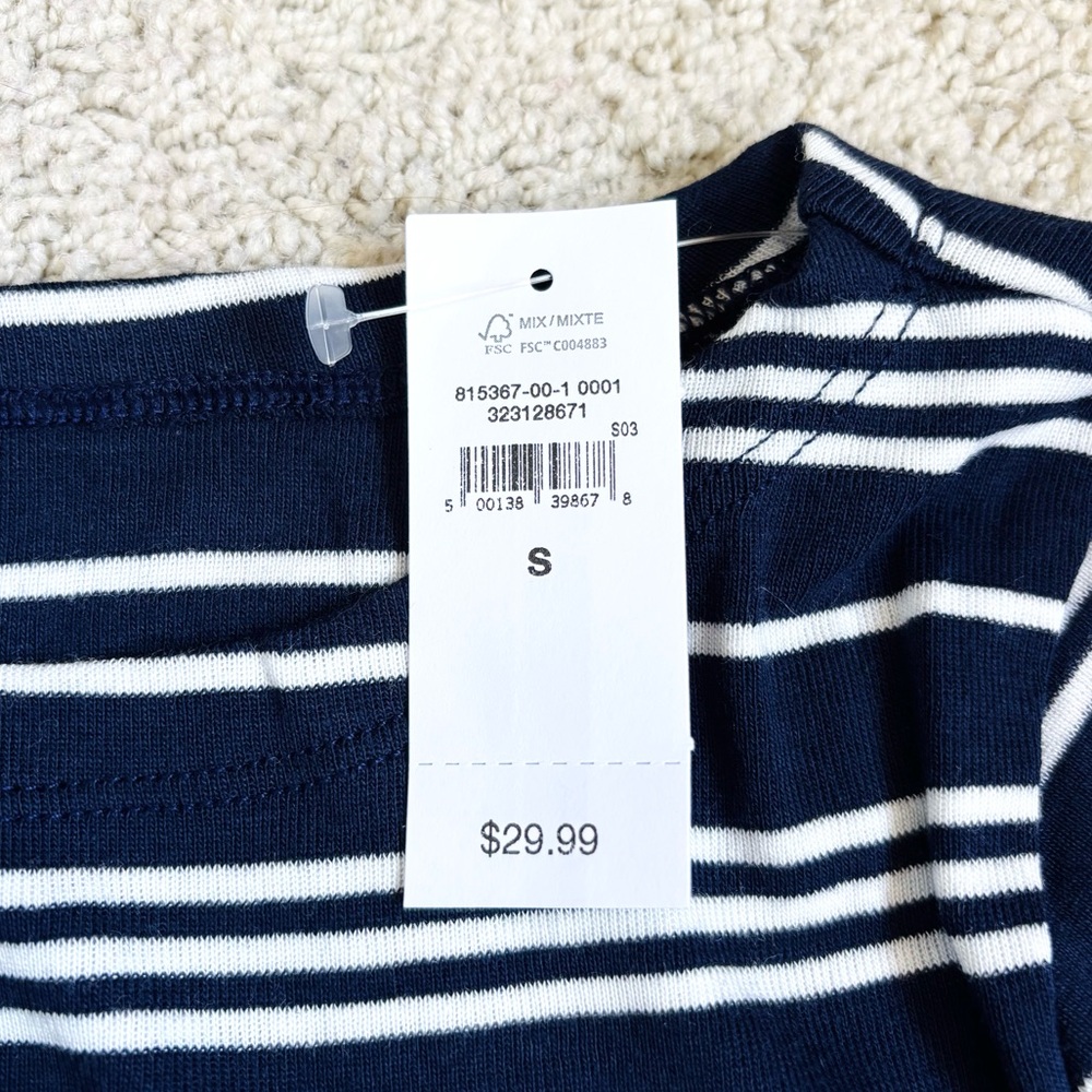 gap navy blue and white striped ribbed boatneck long sleeve t-shirt - Picture 8 of 13